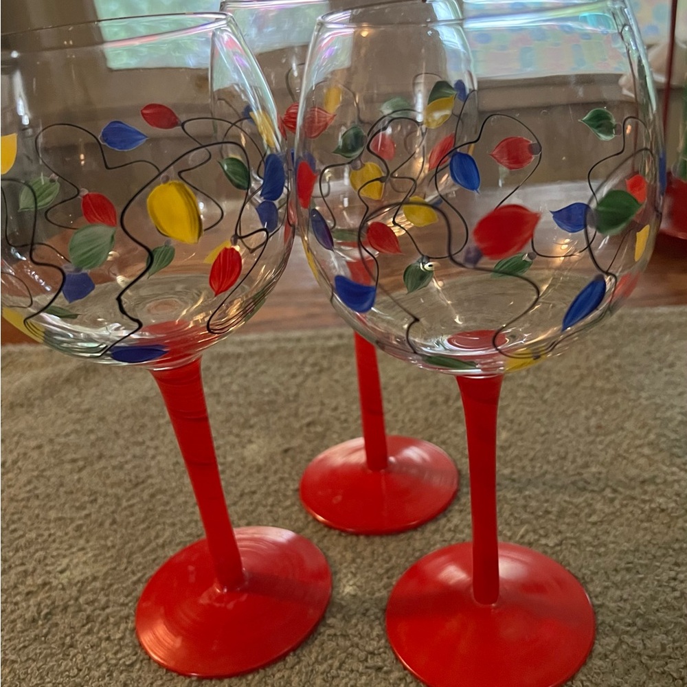 Vintage Hand Blown & Painted Balloon Shaped Home Essentials Elegant Red Stems